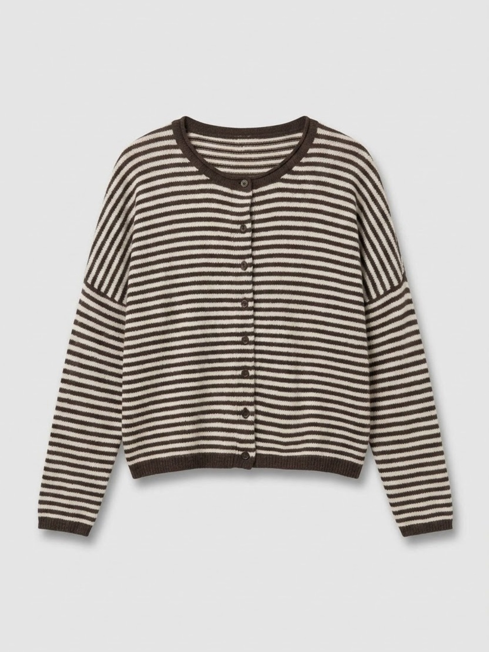 Raw Edge Stripe Knit Brown Cardigan - Boutique Fall Wool Sweater